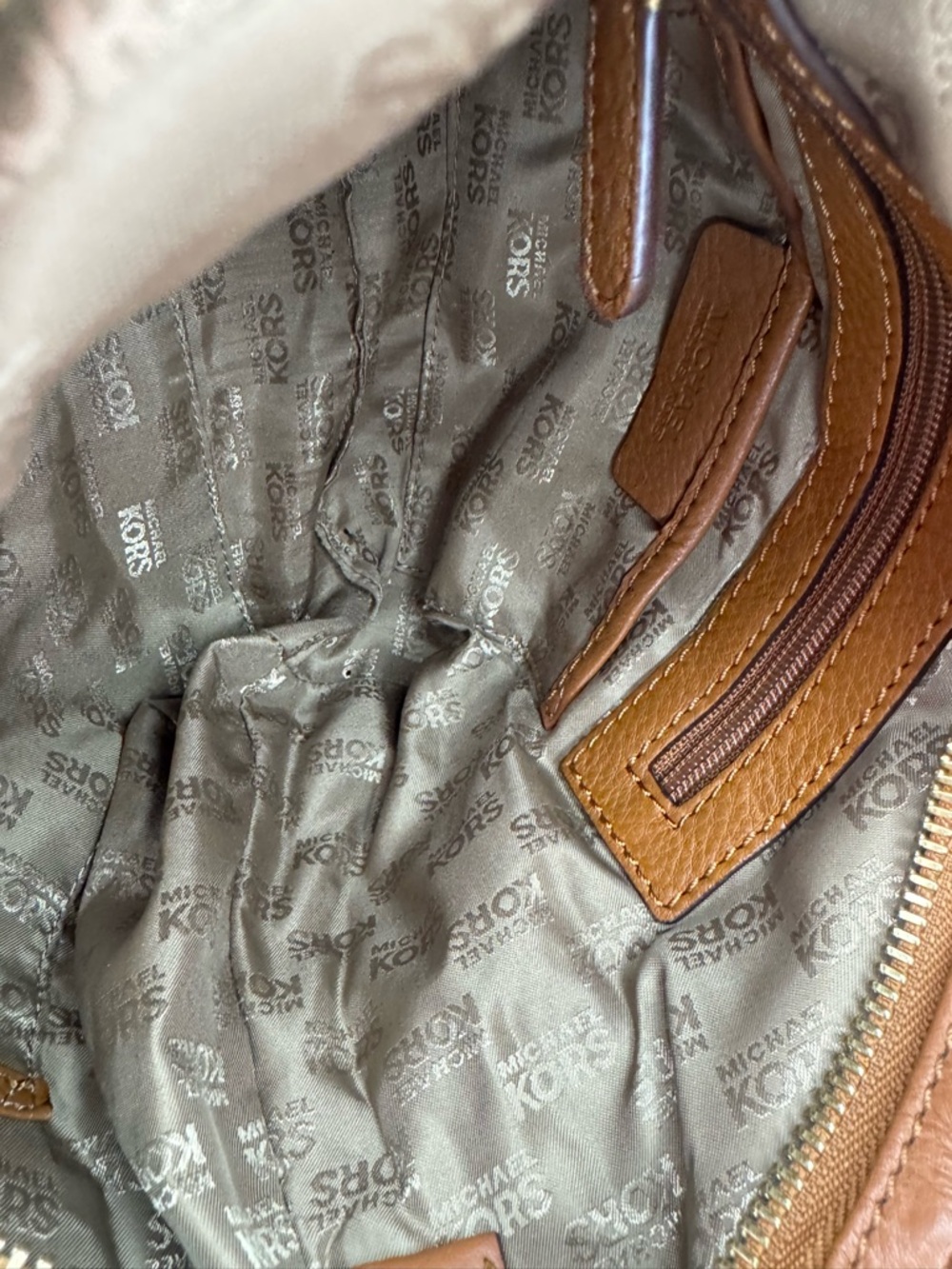 Michael Kors Pebbled Leather Shoulder Bag Brown Crossbody Gold Hardware - Picture 10 of 11